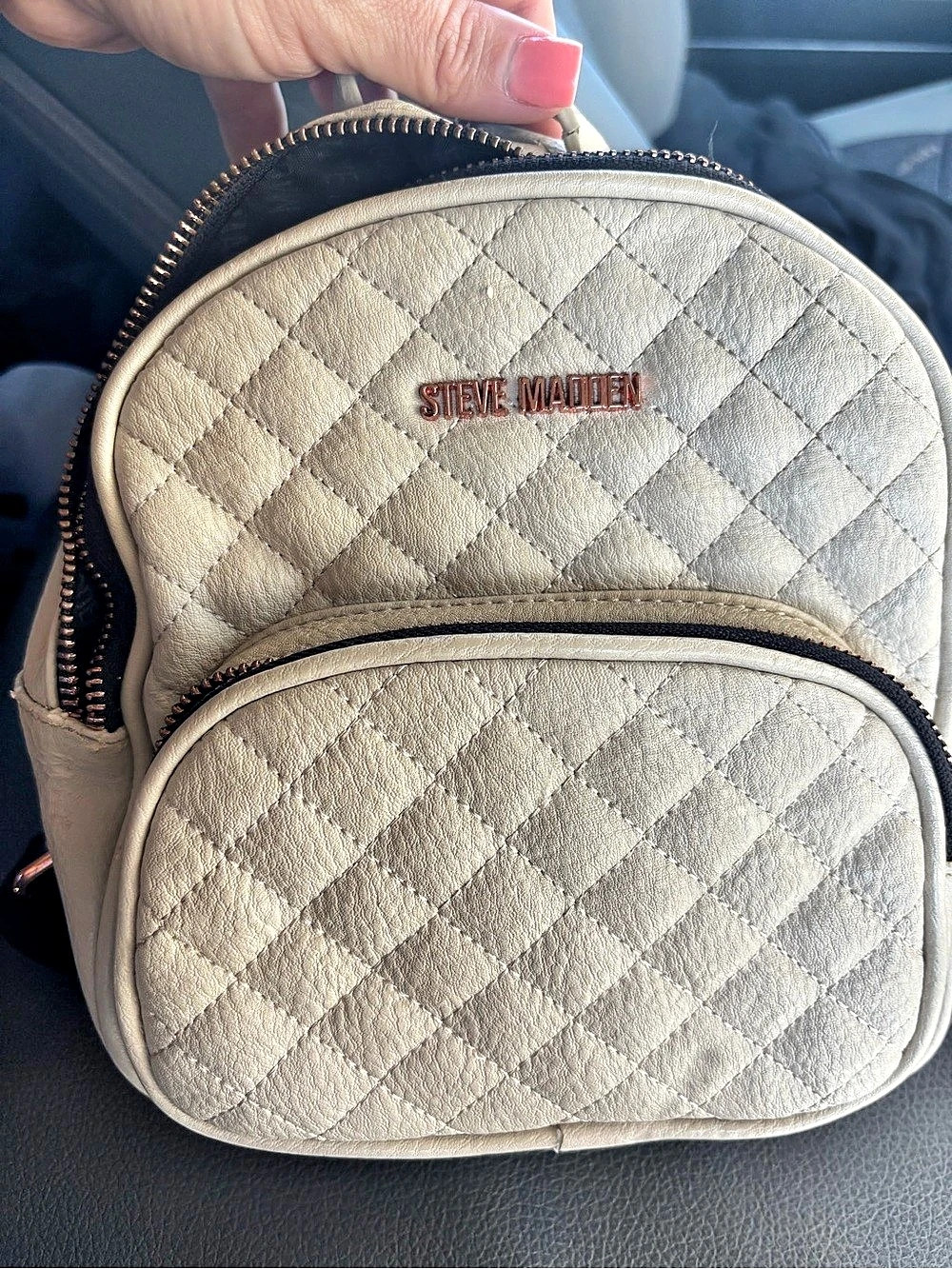 Steve Madden Quilted Mini Backpack in Beige